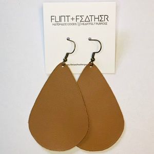 3pk Tan Genuine Leather Teardrop Earrings